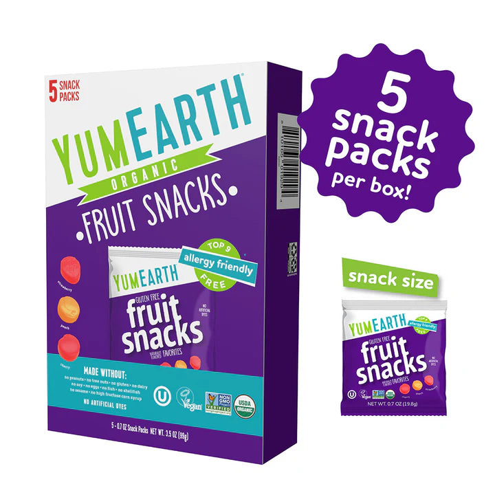 Fruit Snacks | Strawberry, Cherry, Peach Flavour - USDA Organic - Vegan, Gluten Free, Non GMO &amp; No High Fructose Corn Syrup Or No Artificial Dyes - Yum Earth - 99gm
