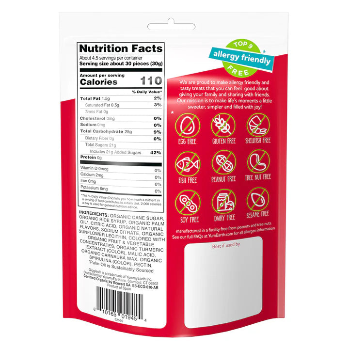 Candy | Giggles - USDA Organic - Vegan, Gluten Free, Non GMO &amp; No High Fructose Corn Syrup Or No Artificial Dyes - Yum Earth - 14gm