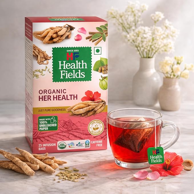 Tea | Organic Her Health- Infusion Herbal Tea -Caffeine Free-No Artificial Colours, Flavours or Preservatives -Health Fields – 25 Tea Bags