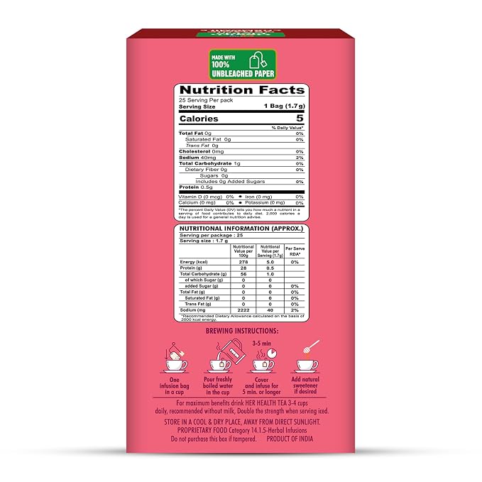 Tea | Organic Her Health- Infusion Herbal Tea -Caffeine Free-No Artificial Colours, Flavours or Preservatives -Health Fields –  25 Tea Bags