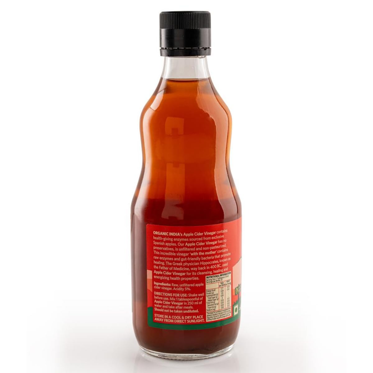 Raw Apple Cider Vinegar With Mother - Unfiltered - Organic India - 500ml