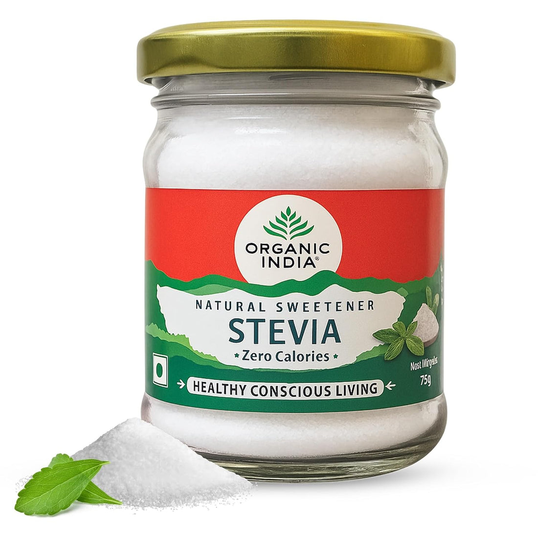 Stevia Powder | Natural Sweetener (Made From The Leaves Of The Stevia Rebaudiana Plant) - Natural - Zero Calories & Sugar Free - Organic India - 75gm
