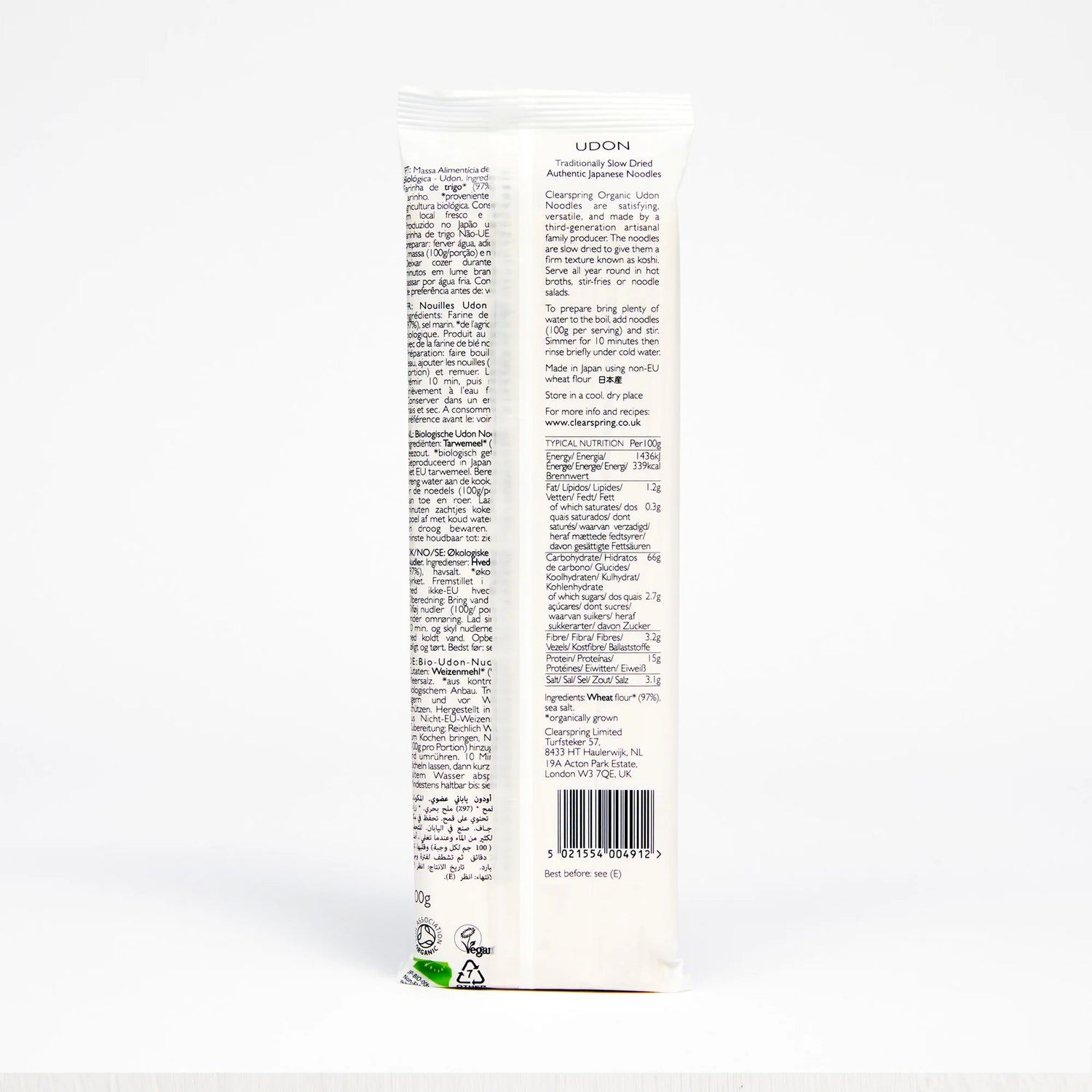 Noodles | Organic Japanese Udon Noodles - Stir Fry - Soup - Salad - Traditionally Slow Dried Authentic Japanese Noodles - Low In Fat, High In Fibre And Protein - Clearspring - 200gm