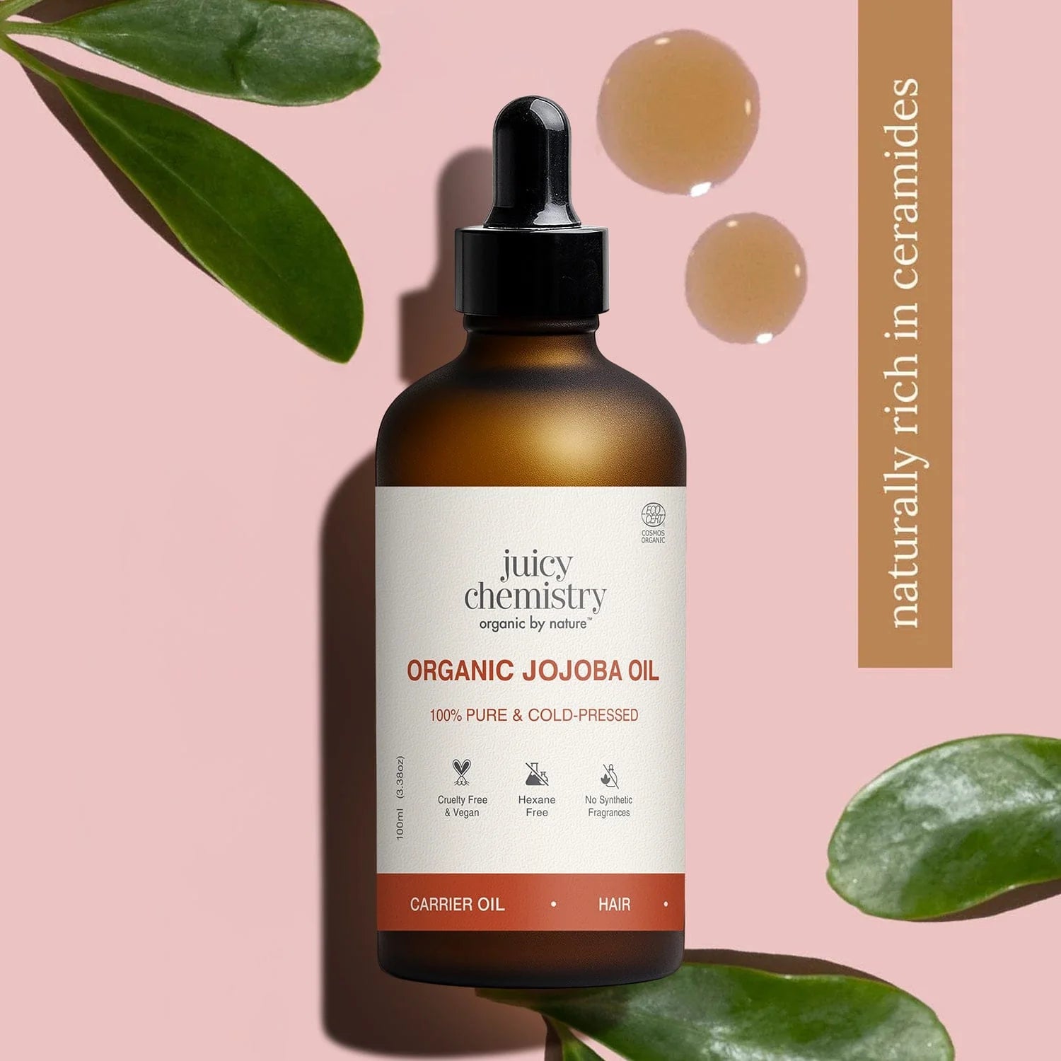 Hair Oil | Organic Jojoba Oil - 100% Pure &amp; Cold Pressed - Vegan, Cruelty Free &amp;  No Synthetic Fragrances - Juicy Chemistry - 100ml