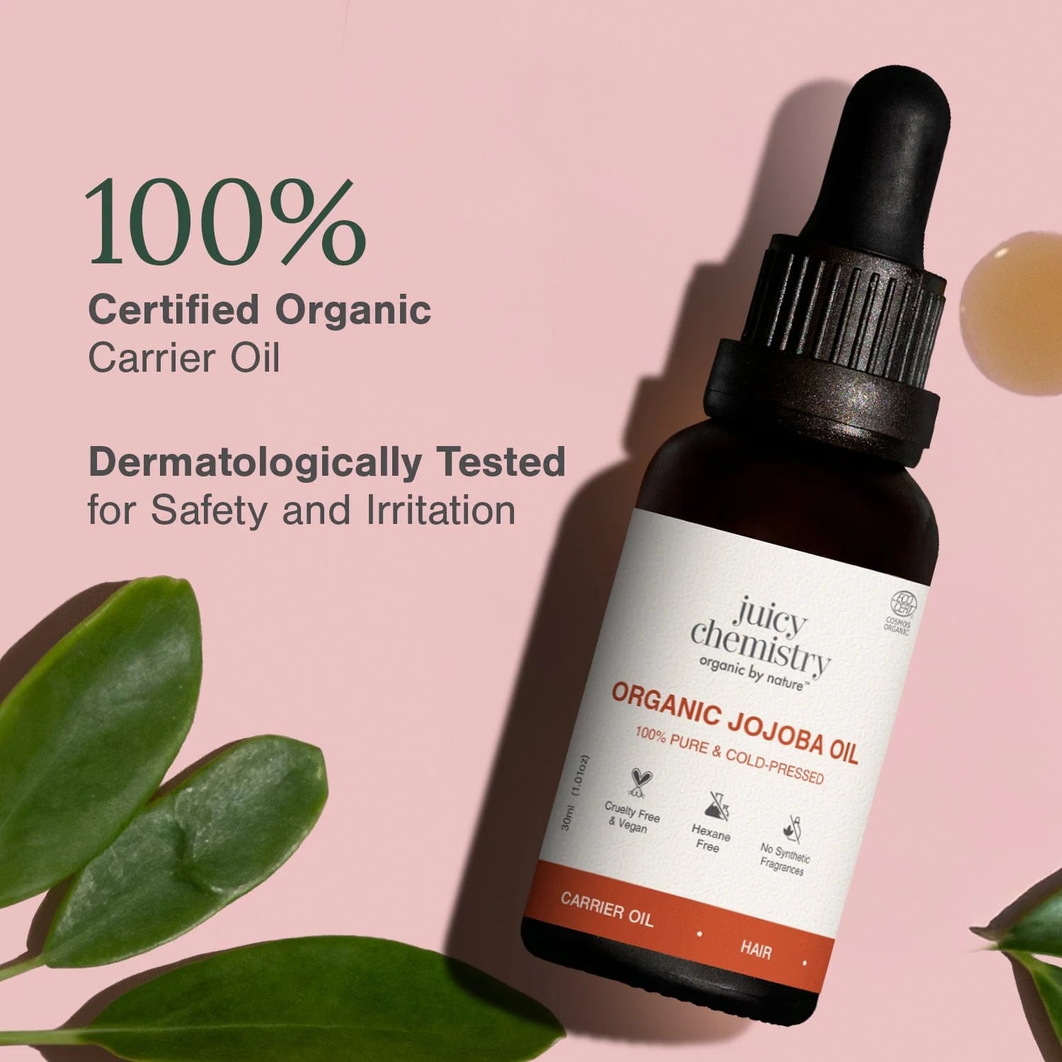 Hair Oil | Organic Jojoba Oil - 100% Pure &amp; Cold Pressed - Vegan, Cruelty Free &amp;  No Synthetic Fragrances - Juicy Chemistry - 100ml