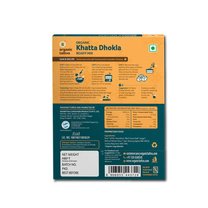 Dhokla | Khatta Dhokla Ready Mix - USDA Organic - No Added Preservatives &amp;  No Artificial Flavours Or Colours - Organic Tattva - 200gm