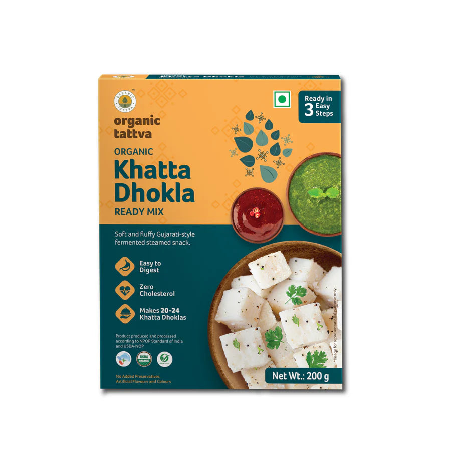 Dhokla | Khatta Dhokla Ready Mix - USDA Organic - No Added Preservatives &amp;  No Artificial Flavours Or Colours - Organic Tattva - 200gm