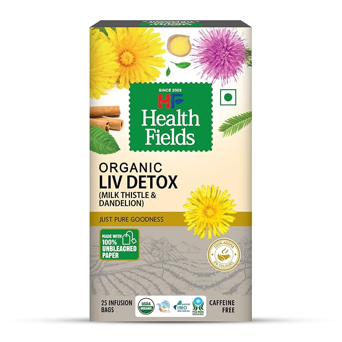 Tea | Organic Liv Detox Tea - Milk Thistle &amp; Dandelion - Infusion Herbal Tea -Caffeine Free-No Artificial Preservatives -Health Fields –  25 Tea Bags