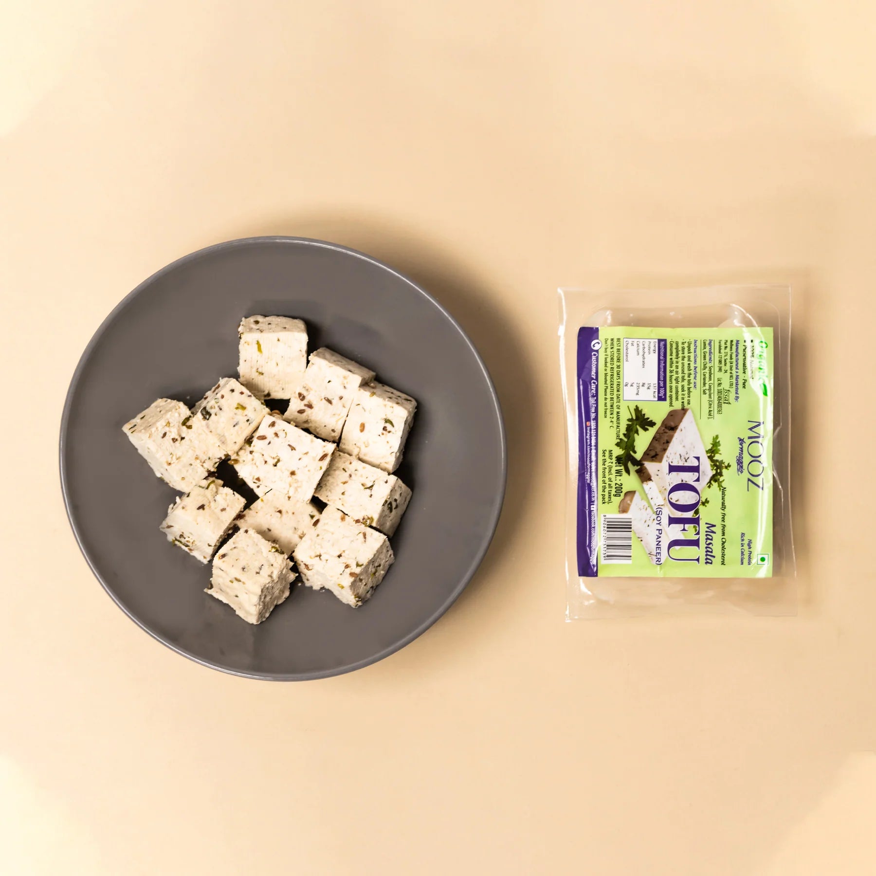 Tofu | Organic Masala Tofu - Soy Paneer - High In Protein And Calcium - Mooz - 200gm
