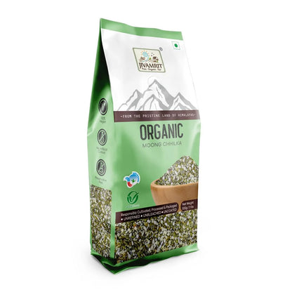 Moong | Organic Moong Chilka- 100% Vegan, Unpolished, Gluten Free  -NON GMO, No Pesticides - Jivamrit – 500gm