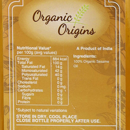 Sesame Oil | Cold Pressed - Pure &amp; Unrefined - No Added Preservatives - Organic Origins - 500ml