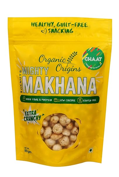 Makhana | Extra Crunchy (Chaat) - Gluten Free, High Protein, High Fibre &amp; Low Calorie – Organic Origins - 80gm
