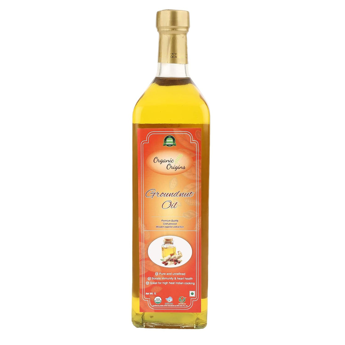 Groundnut Oil | Cold Pressed - Pure &amp; Unrefined - No Added Preservatives - Organic Origins - 1000ml