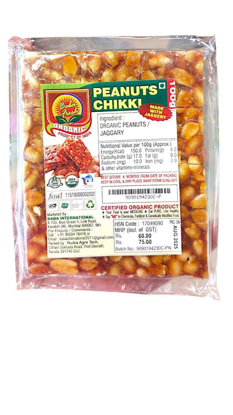 Chikki | Organic Peanut Chikki - Baba Fresh - 100gm