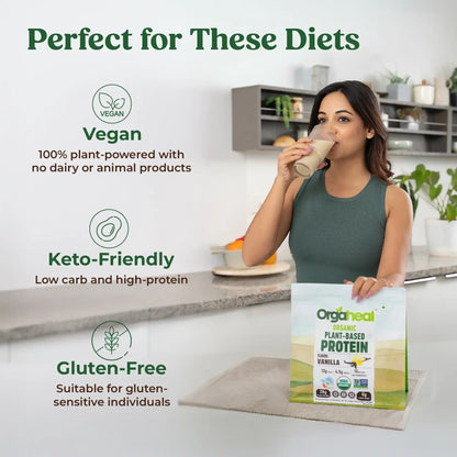 Protein Powder | Organic Plant-Based Protein Powder (Vanilla) - 28g Plant Protein -USDA Organic - Vegan, Gluten Free &amp; Dairy Free - Orgaheal - 980gm