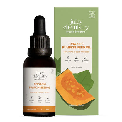 Hair Oil | Organic Pumpkin Seed Oil - 100% Pure &amp; Cold Pressed - Vegan, Cruelty Free &amp;  No Synthetic Fragrances - Juicy Chemistry - 100ml