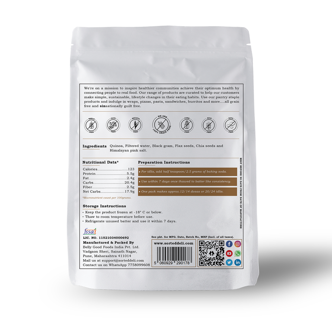 Batter | Organic Quinoa Dosa &amp; Idli Batter - Vegan, Gluten Free, Diabetic Friendly &amp; No Additives – Get Sorted - 500gm