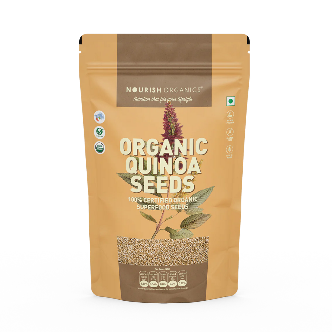 Quinoa | Organic Quinoa Seeds - 100% Certified Organic - Superfood Seeds - Gluten Free - Nourish Organics - 500gm