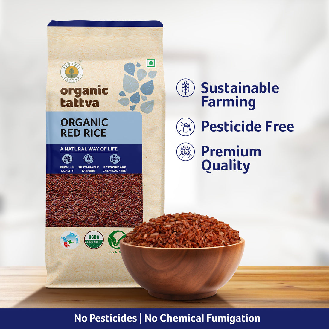 Rice | Organic Red Rice – USDA Organic-Gluten Free, Pesticide &amp; Chemical Free – Organic Tattva – 1000gm