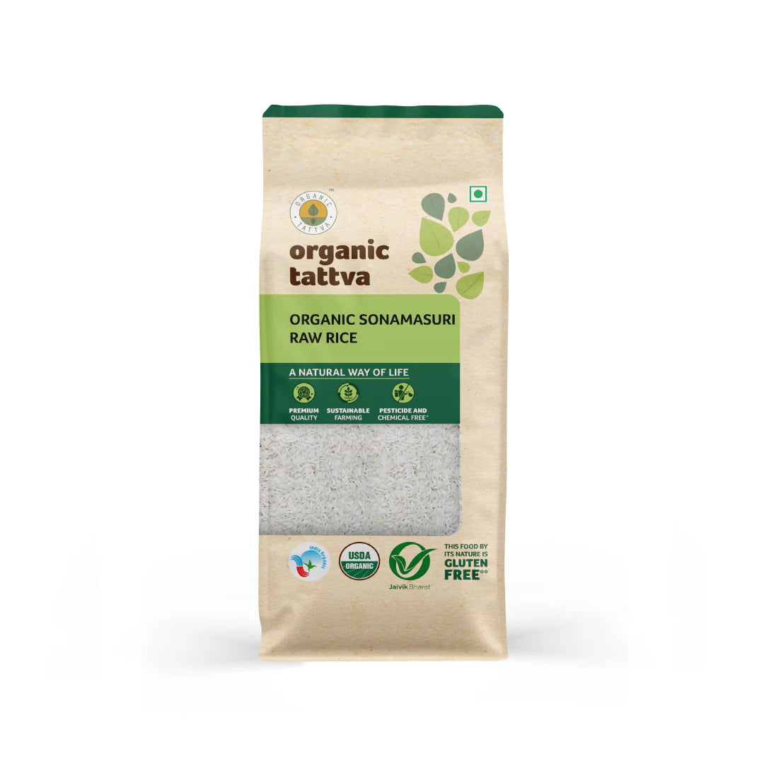Rice | Sonamasuri Raw Rice - USDA Organic - Organic Tattva - 1000gm
