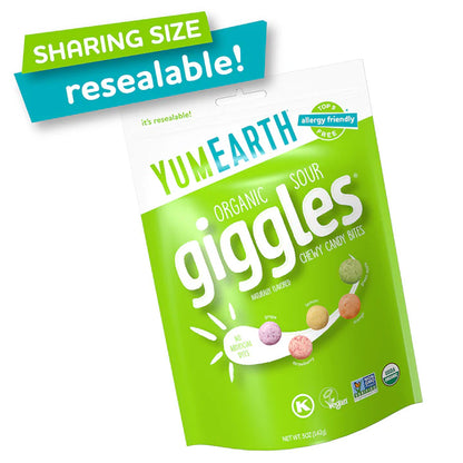 Candy | Organic Sour Giggles - Chewy Candy Bites - USDA Organic - Vegan, Gluten Free, Non GMO &amp; No High Fructose Corn Syrup Or No Artificial Dyes - Yum Earth - 142gm