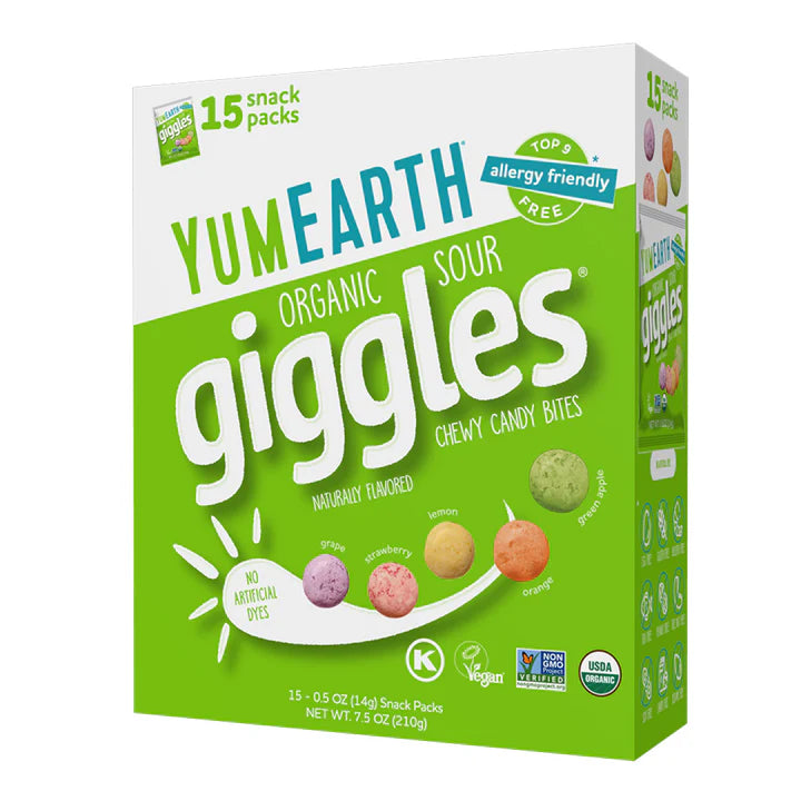 Candy | Organic Sour Giggles - Chewy Candy Bites - USDA Organic - Vegan, Gluten Free, Non GMO &amp; No High Fructose Corn Syrup Or No Artificial Dyes - Yum Earth - 142gm