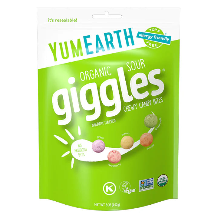 Candy | Organic Sour Giggles - Chewy Candy Bites - USDA Organic - Vegan, Gluten Free, Non GMO &amp; No High Fructose Corn Syrup Or No Artificial Dyes - Yum Earth - 142gm