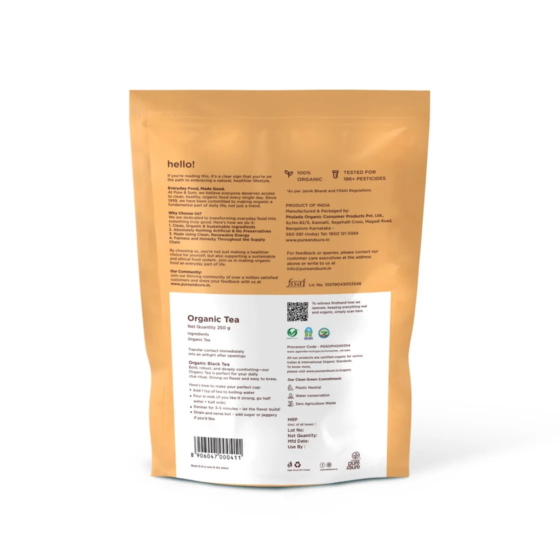 Tea | Organic Tea  -No DDT, Phorate, Carbendazim-No Artificial Colours, Flavours or Preservatives -Pure Sure – 250gm