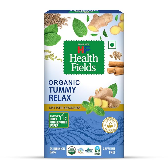 Tea | Organic Tummy Relax - Infusion Herbal Tea, Supports Healthy Digestion & Gut Comfort -Caffeine Free-No Artificial Preservatives -Health Fields – 25 Tea Bags