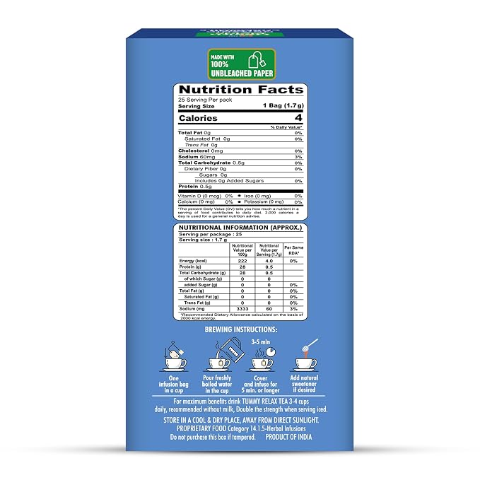 Tea | Organic Tummy Relax - Infusion Herbal Tea, Supports Healthy Digestion &amp;amp; Gut Comfort  -Caffeine Free-No Artificial Preservatives -Health Fields –  25 Tea Bags