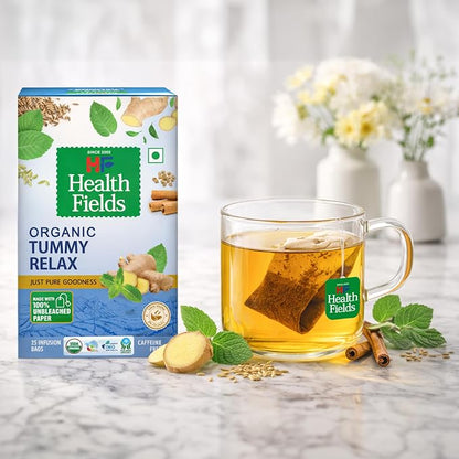 Tea | Organic Tummy Relax - Infusion Herbal Tea, Supports Healthy Digestion &amp;amp; Gut Comfort  -Caffeine Free-No Artificial Preservatives -Health Fields –  25 Tea Bags