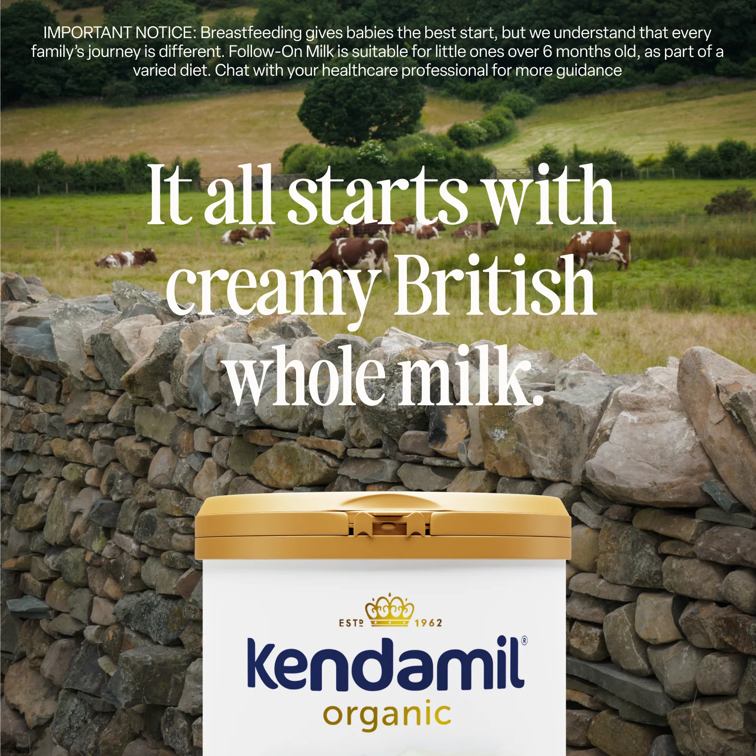 Milk Powder | Organic- Follow On Milk - Whole Milk - Vegetarian Friendly, No Palm Oil &amp; No Fish Oil - kendamil - 800gm