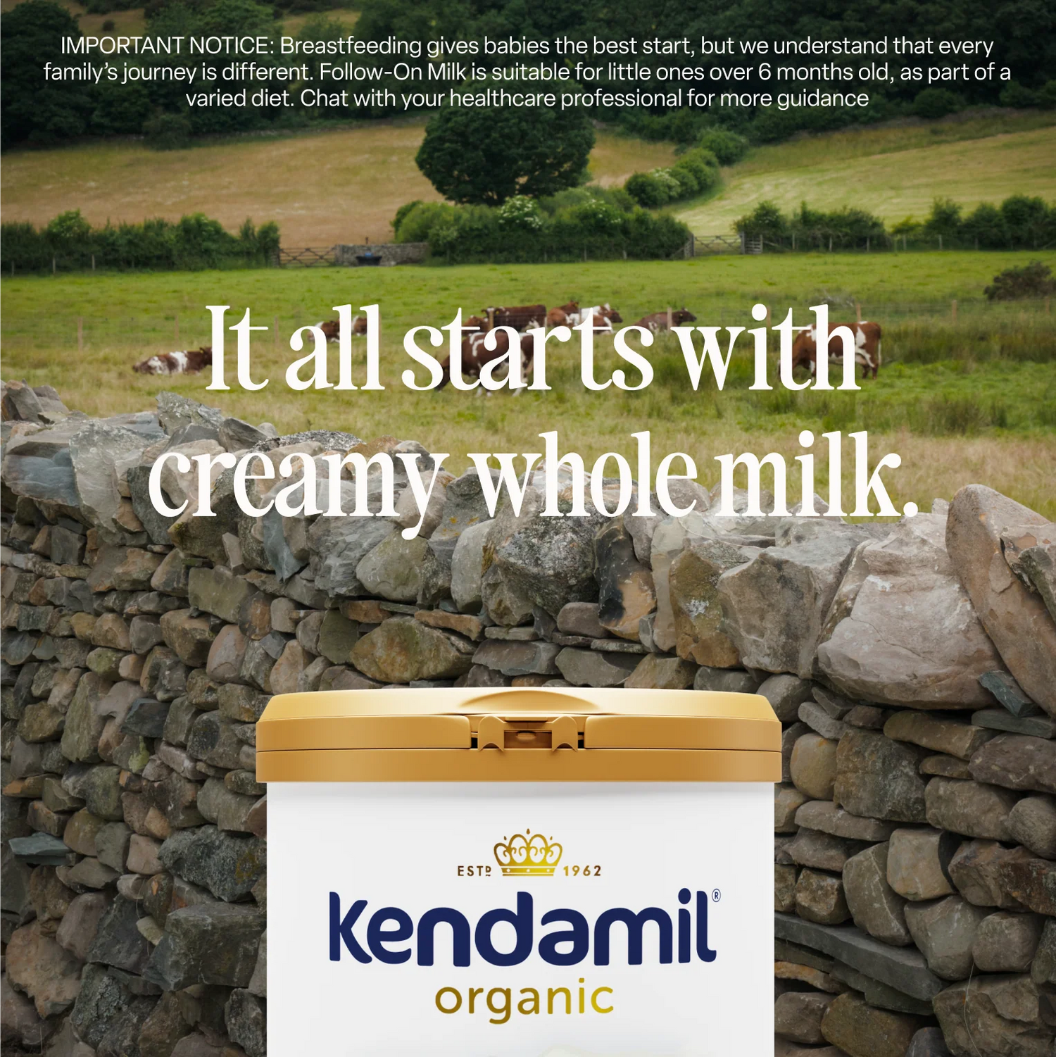 Milk Powder | Organic Toddler Milk - Follow On Milk - Organic Whole Milk from Grass-fed British family farms - Vegetarian Friendly, No Palm Oil &amp; No Fish Oil - kendamil - 800gm
