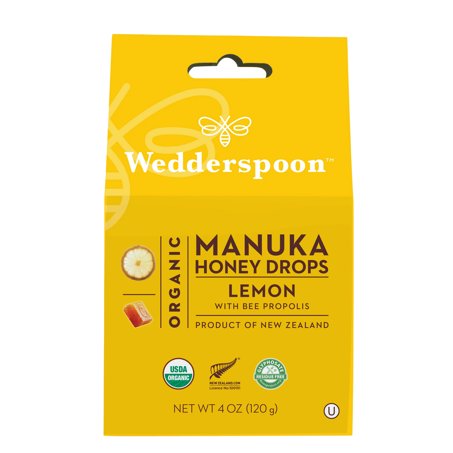 Manuka Honey Drops With Bee Propolis - Lemon- USDA Organic - Wedderspoon - 20 Drops (120gm)