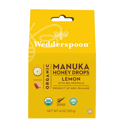 Manuka Honey Drops With Bee Propolis - Lemon- USDA Organic - Wedderspoon - 20 Drops (120gm)