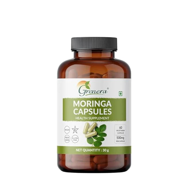 Capsules | Moringa Capsules (500mg per Tablet) -Made With Organic Moringa Powder– Vegan, Gluten Free - Non GMO-Grenera – 60gm (120Tablets)