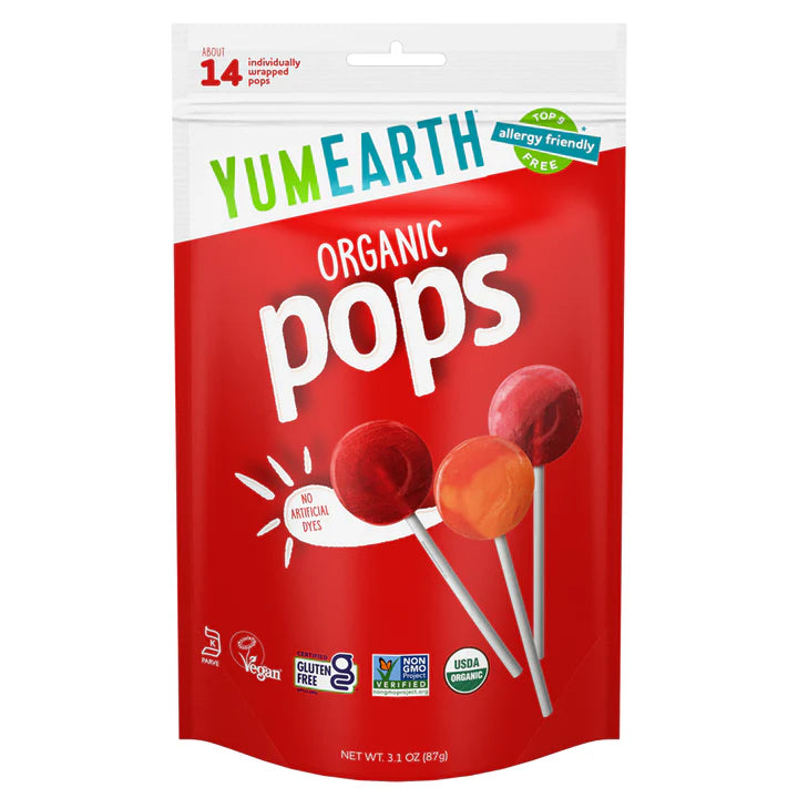 Pops | Organic Pops-  Naturally Flavoured -USDA Organic, Gluten Free, Vegan - Colored With Fruit And Vegetables Juices - USDA Organic - Vegan, Gluten Free, Non GMO &amp; No High Fructose Corn Syrup Or No Artificial Dyes - Yum Earth -(40 Wrapped Pops) 248gm