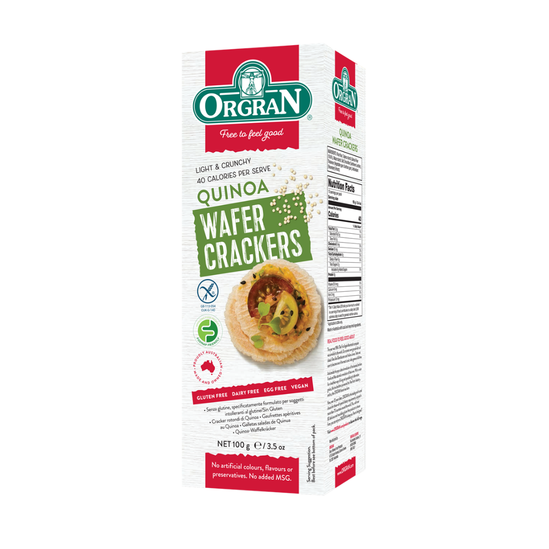 Quinoa Wafer Crackers | Vegan, Gluten-Free, Preservatives Free, Yeast Free, Nut Free, Low in Sugar, Non Gmo, Wheat Free, Egg Free, Soy Free & Dairy Free - Orgran - 100gm