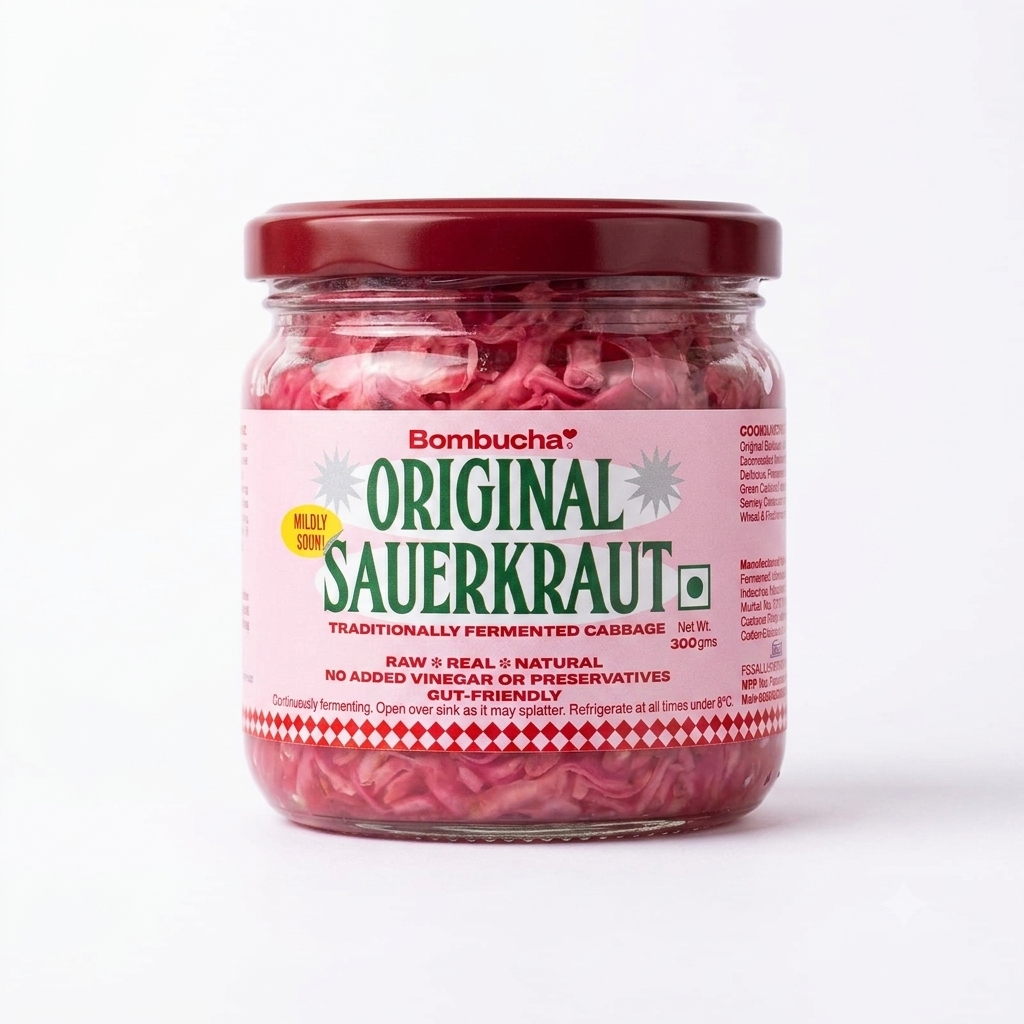 Original Sauerkraut | Traditionally Fermented Probiotic Cabbage - Raw - Real - Natural - No Added Vinegar &amp;amp; No Added Preservatives - Bombucha - 450gm (Copy)