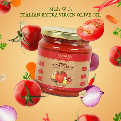Ortolana Mix Veg. Sauce – Natural - Italy - Gluten Free, No Added Sugar &amp; Fat Free - Anmara – 280gm