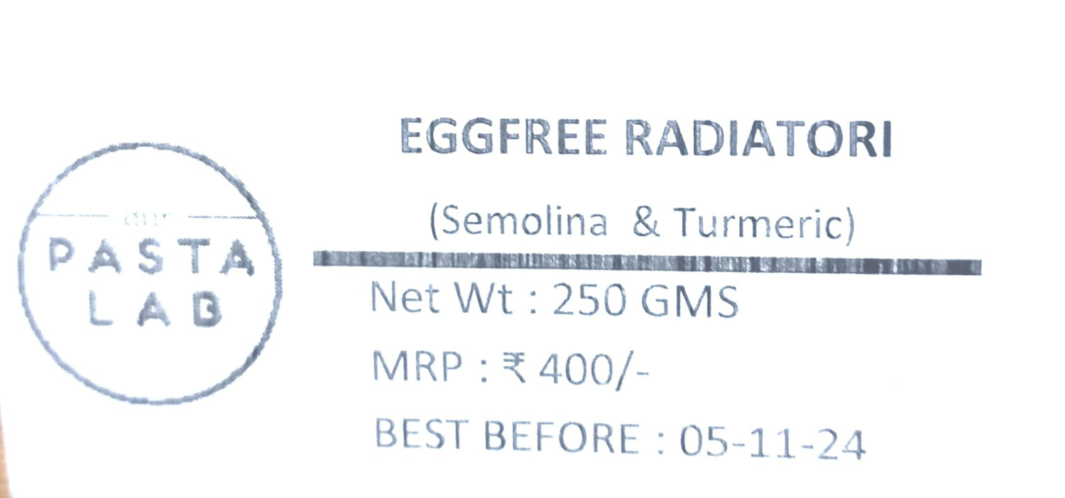 Pasta | Eggfree Semolina Radiatori (Semolina &amp;amp; Turmeric) - No Refined Flour - Our Pasta Lab - 250gm
