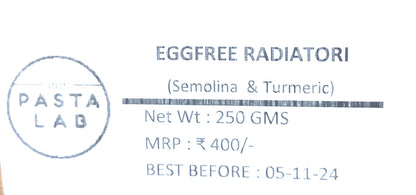 Pasta | Eggfree Semolina Radiatori (Semolina &amp;amp; Turmeric) - No Refined Flour - Our Pasta Lab - 250gm