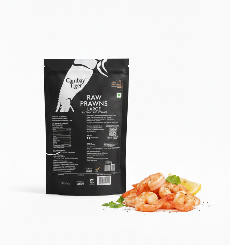 Large Prawns - Antibiotics And Hormone Free - Cambay Tiger - 300gm