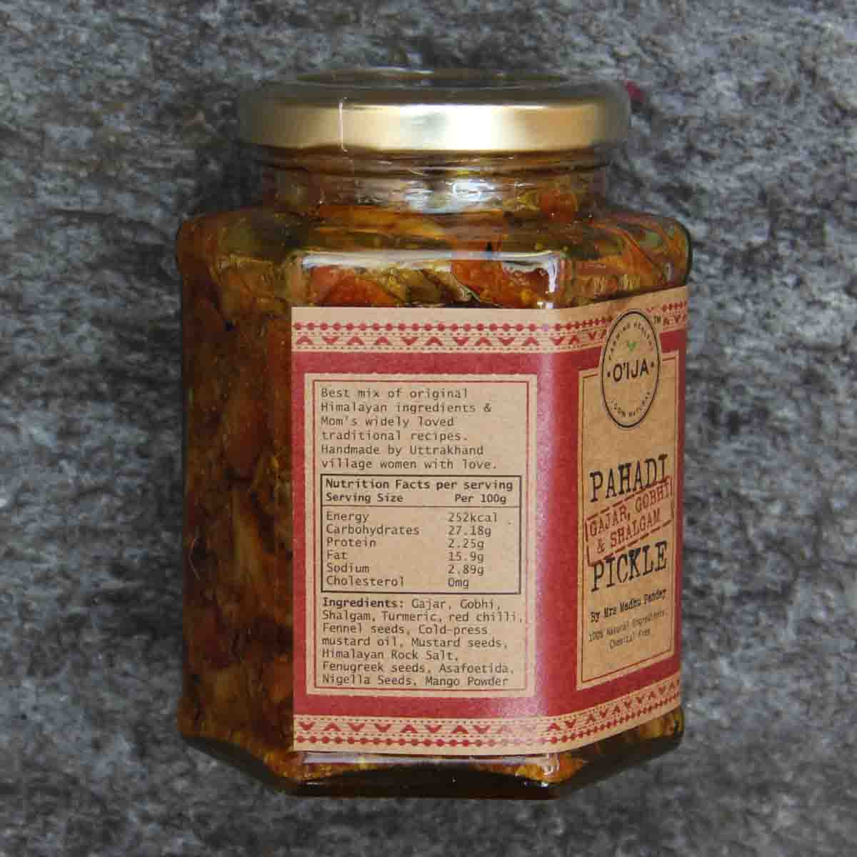 Gajar Gobhi Shalgam Pickle | Pahadi - Preservatives Free, No Added Color, No Added Flavor &amp;amp; No Vinegar - Oija - 250gm