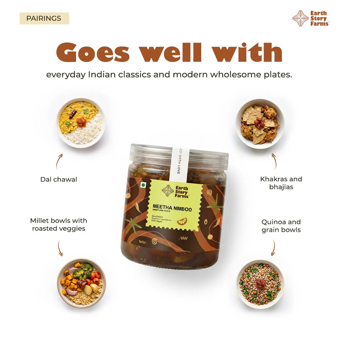 Sweet Pickle | Meetha Nimboo (Sweet Lime Pickle) - 100% Vegan - Preservative-Free - Earth Story Farms- 200gm