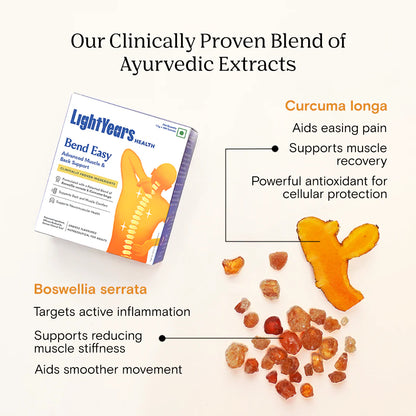 Health Supplements | Bend Easy - Advanced Muscle &amp; Back Support - Orange Flavoured - Clinically Proven Ingredients-Zero Gram Sugar, No Artificial Sweeteners -Light Years Health - 1.5g*15 Sachets