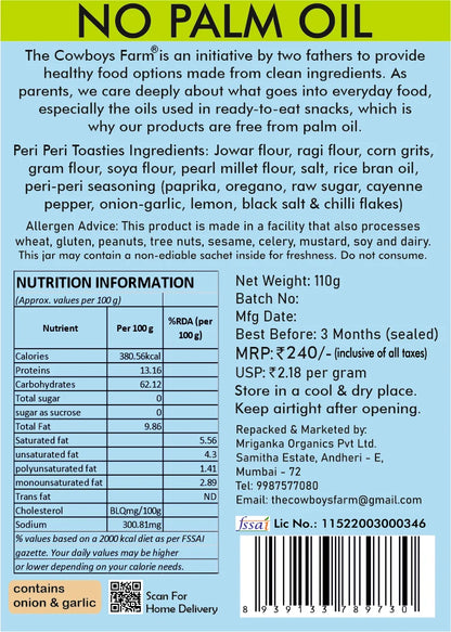 Crunchy Peri Peri Millet Toasties -No Palm Oil, No Msg &amp; Preservatives Free – The Cow Boys Farm - 200gm
