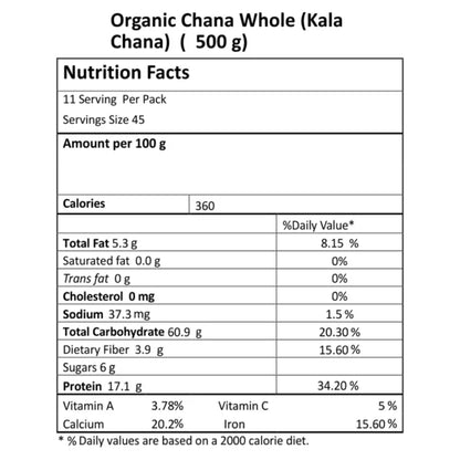 Chana Whole | (Kala Chana) - USDA Organic - Just Organik - 500gm