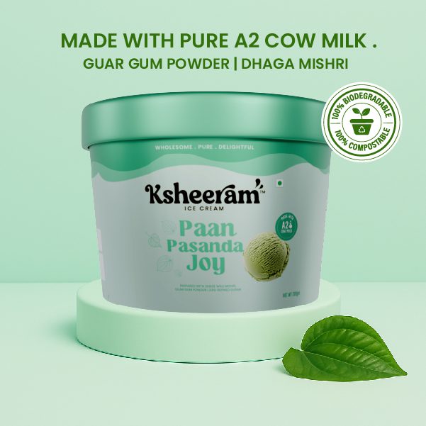 Ice Cream | Paan Pasanda Joy Ice Cream- Guar Gum Powder with Dhaga Mishri -Prepared With A2 Cow Milk- Zero Preservatives, No Refined Sugar &amp;  Zero Added Colour and Artificial - Ksheeram Ice Cream – 200 gms