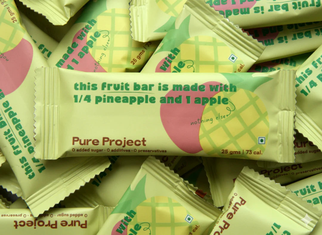 Fruit Bar | Pineapple Apple Fruit Bar - Vegan, Gluten Free & High Fiber - Pure Project - 25gm
